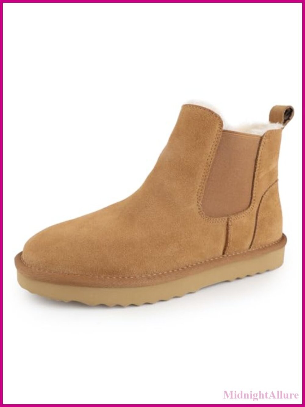 Suede Chelsea Ankle Boots Slip On Faux Fur Lined Winter Casual